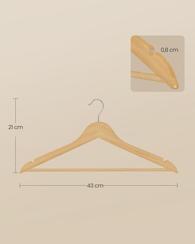 Thumbnail 6 de SONGMICS Juego de 20 Perchas de Madera con Ganchos Giratorios