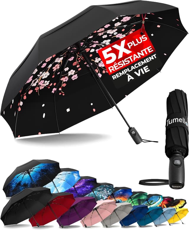 Thumbnail 6 de TUMELLA parapluie de voyage compact résistant au vent, ouverture/fermeture automatique