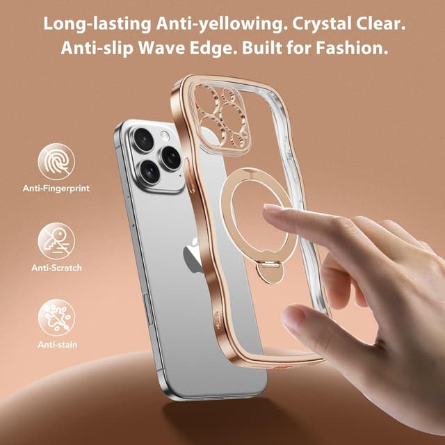 Thumbnail 6 de GOLBINBOX for iPhone 15 Pro Case with 360° Magnetic Stand Ring (MagSafe, Military Protection) - Rose Gold/Clear