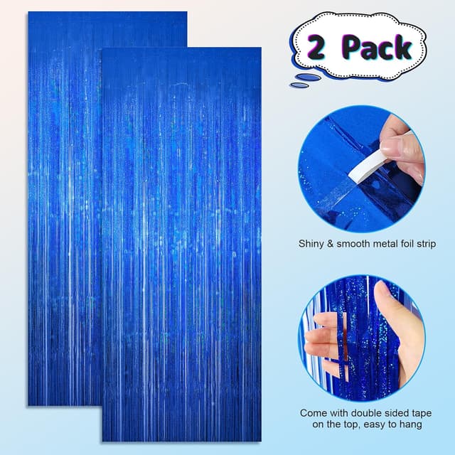 Thumbnail 2 de KERNOWO Lametta Vorhang Blau Glitzer 2 Stück