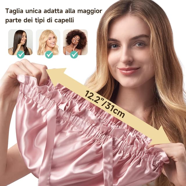 Detalle de Umisleep Cuffia in seta di gelso 22 Momme doppio strato (6A) con fascia regolabile per capelli ricci