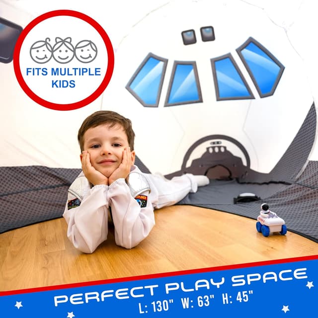 Detalle 2 de W&O Space Explorer Aerodome Rocket Ship Inflatable Tent with LED Lights & Blast-Off Button (Fan Not Included)