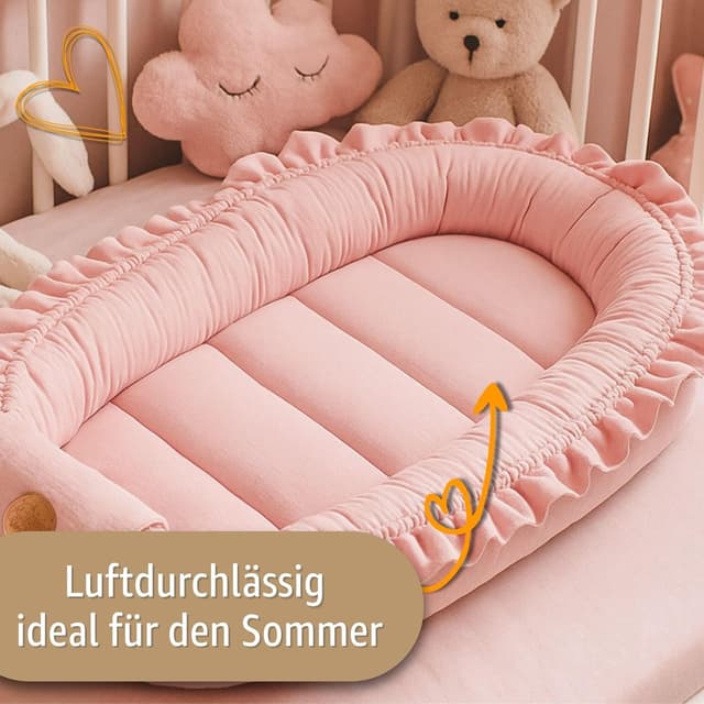 Detalle de Mussola riduttore lettino neonato 90x50 cm baby nest trasportabile in mussola – Rosa cipria