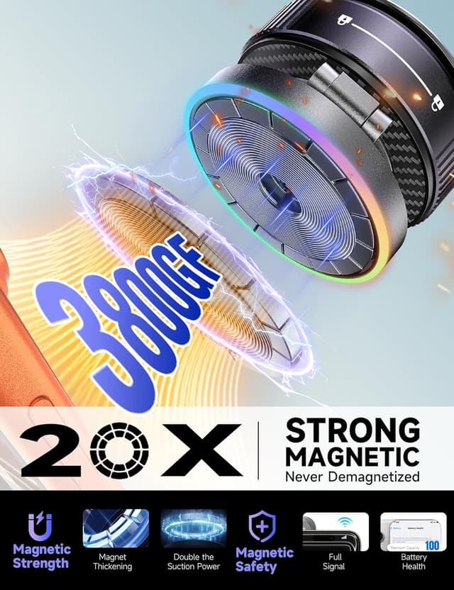 Detalle de visnfa Magsafe Car Mount Charger (15W) with 105+ lb Suction & 360° Adjustable Magnetic Phone Holder