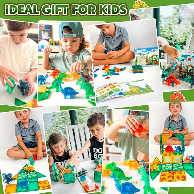 Detalle 2 de Coodoo Dinosaur Magnetic Tiles 3D Set for Ages 3+ 🧩