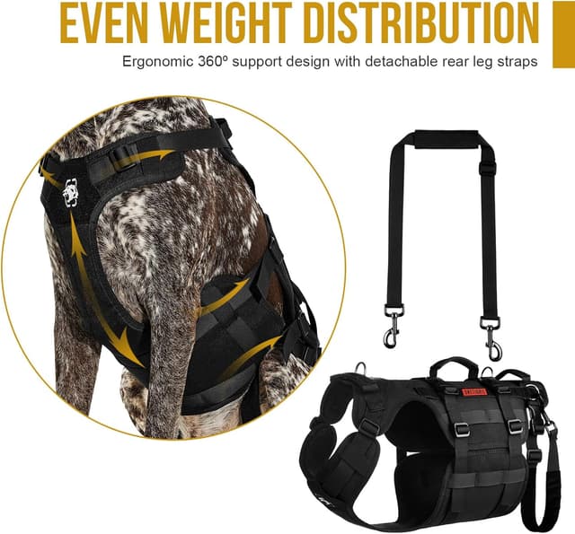 Detalle de OneTigris Invictus multifunctional dog lift harness for large dogs (Black, L) — mobility assistance hip support sling