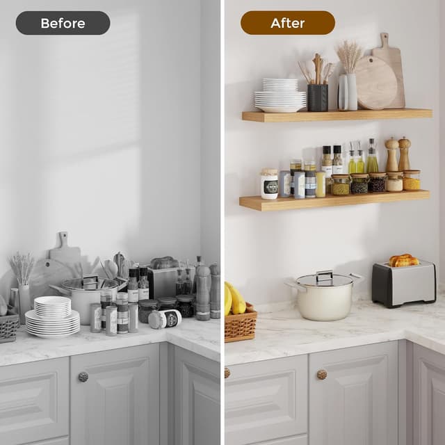 Thumbnail 6 de Floating Shelves for Wall 90CM Rustic Wood Set of 2 with Invisible Brackets