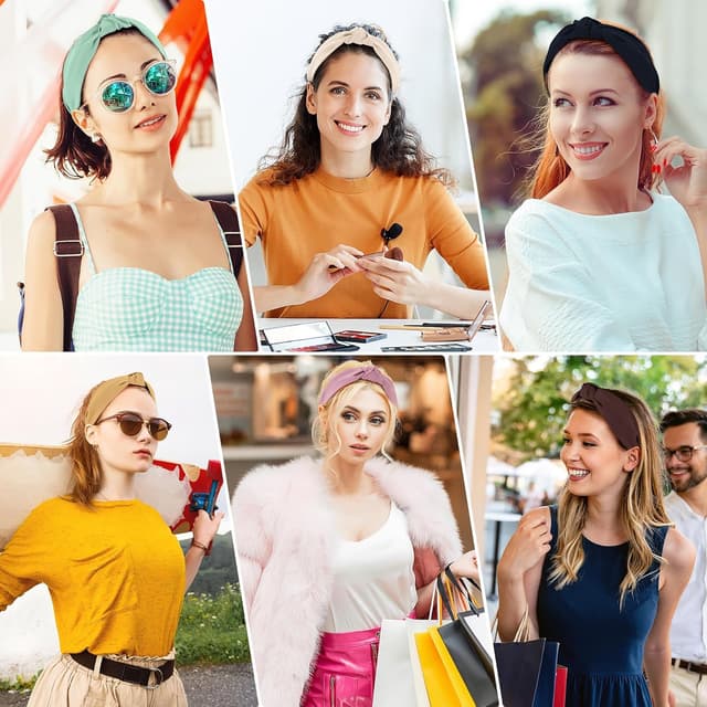 Detalle 2 de DiyJibb geknotete Stirnbänder für Damen & Mädchen (6er-Set), breit & im Turban-Look