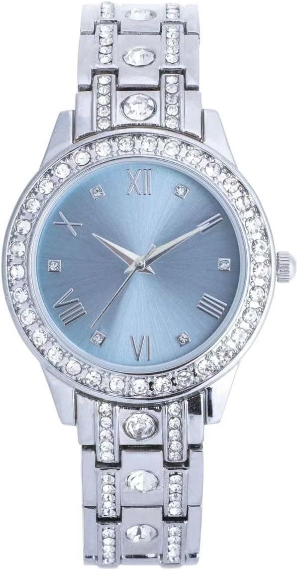 Detalle de Montre analogique à quartz pour femme en acier inoxydable argenté, lunette en cristal étanche jusqu’à 30 m