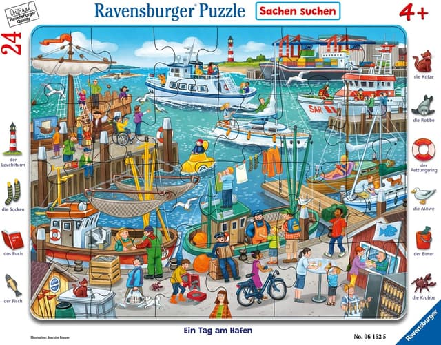 Detalle de Ravensburger Kinderpuzzle 06152 „Ein Tag am Hafen“ – Rahmenpuzzle mit 24 Teilen ab 4 Jahren