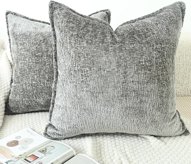 Detalle de OYIMUA Grey Chenille Cushion Covers (40cm x 40cm) Set of 2, textured throw pillow case with hidden zip