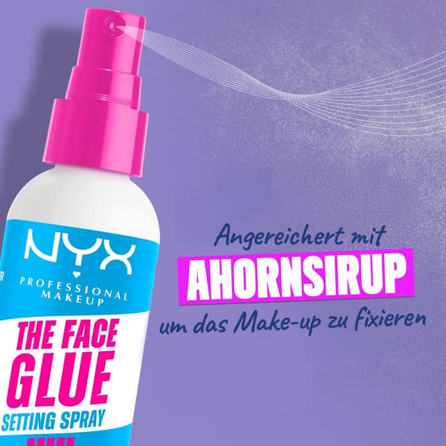 Detalle de NYX Professional Makeup The Face Glue Setting Spray (60 ml) – Fixierspray für bis zu 24 Stunden Make-up-Halt