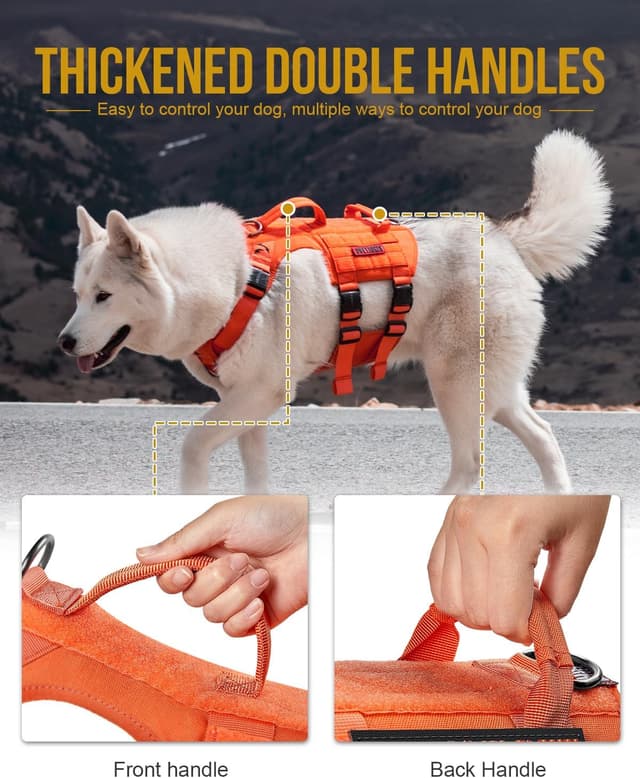 Detalle de OneTigris Large Tactical Dog Harness (No-Pull, Adjustable) with Handle, Hook & Loop Panels – L