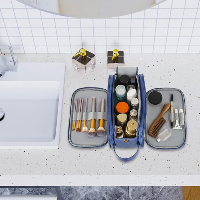 Thumbnail 6 de Elviros water-resistant PU leather toiletry bag – large travel dopp kit with double zip