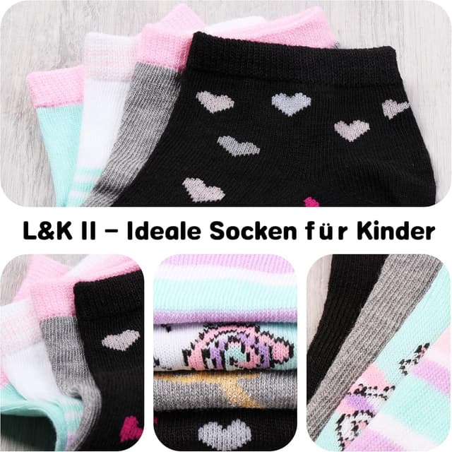 Detalle de L&K-II calzini da ginnastica per bambina in cotone, motivi colorati (confezione 10/12 paia)