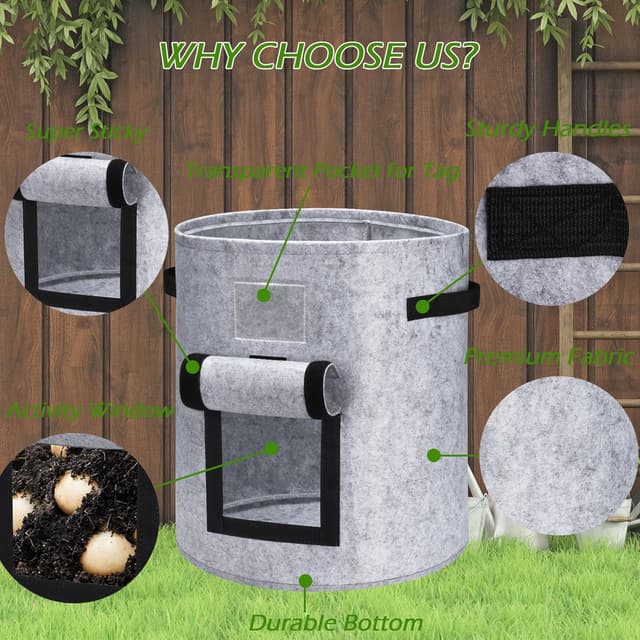 Thumbnail 6 de Potato Grow Bags 4 Pack (15 Gallon) Breathable Planter Bags with Handle – 2 Black & 2 Grey