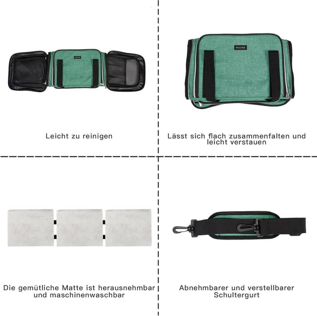Detalle 2 de BAGLHER Expandable Cat Carrier with Travel Litter Box (Green) – collapsible, leak-proof travel crate