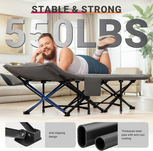 Thumbnail 1 de Overmont 28" Extra Wide Padded Folding Camping Bed