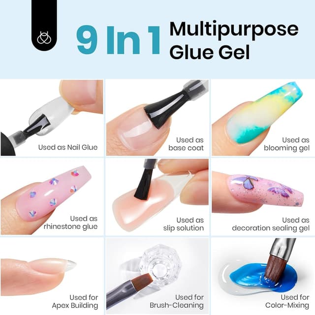 Detalle 2 de Beetles Gel Nail Glue and No Wipe Top Coat Kit (9 in 1), 15ml DIY UV Nail Extension Gel