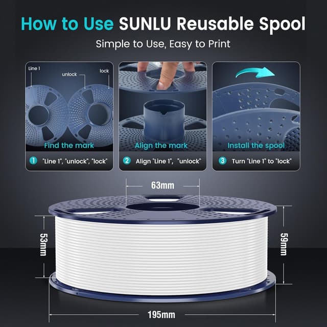 Detalle de SUNLU PLA Plus 1.75mm 3D Printer Filament Bundle (4 x 1kg), Black