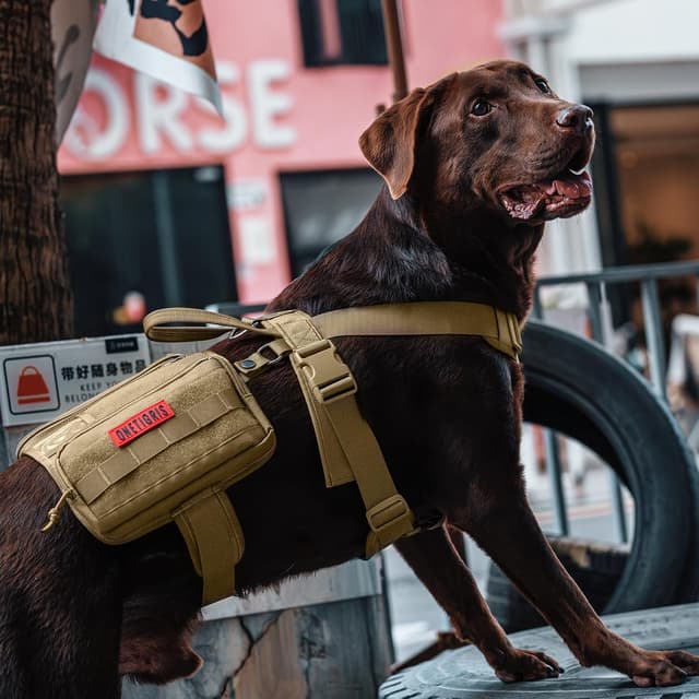 Thumbnail 6 de OneTigris Service Dog Vest Harness with Cape & MOLLE Pouches (Brown, M)