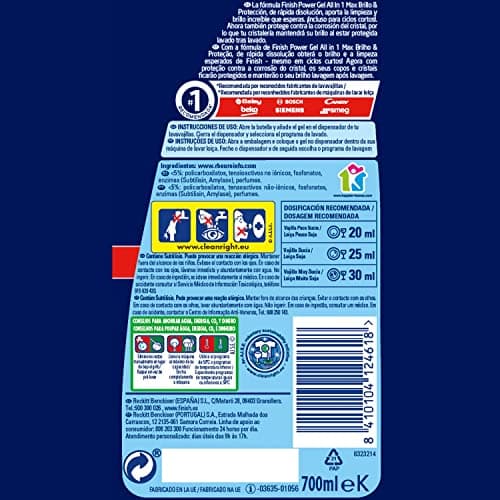Detalle 2 de Finish All in 1 Max Power Gel Brillo&Protección para lavavajillas (2 unidades, 70 lavados)