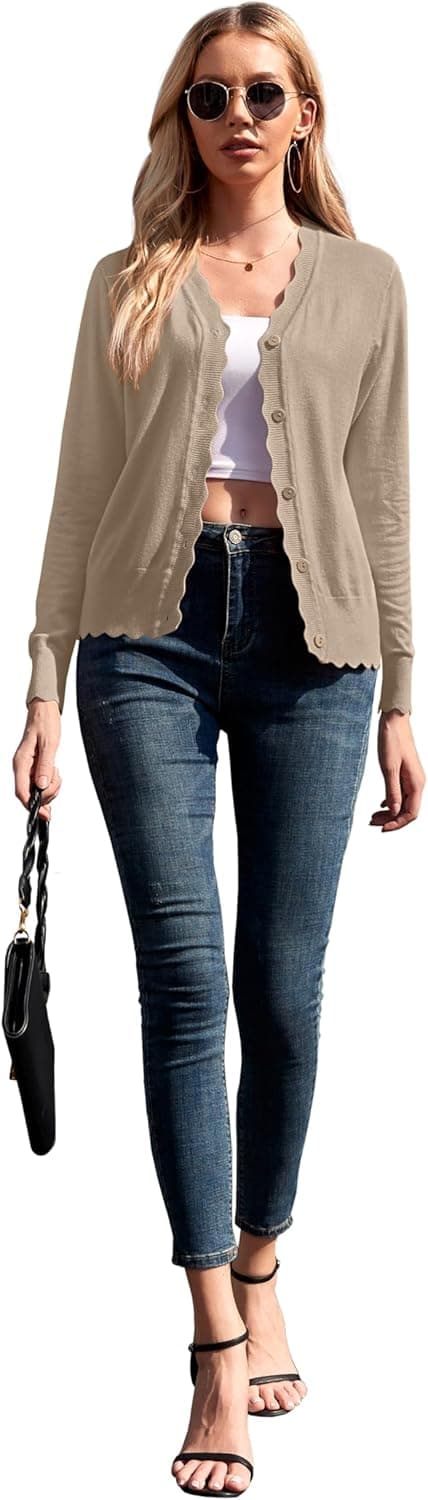 Thumbnail 6 de GRECERELLE Strickjacke Damen mit Knöpfen und V-Ausschnitt – leichte Cardigan mit Spitze