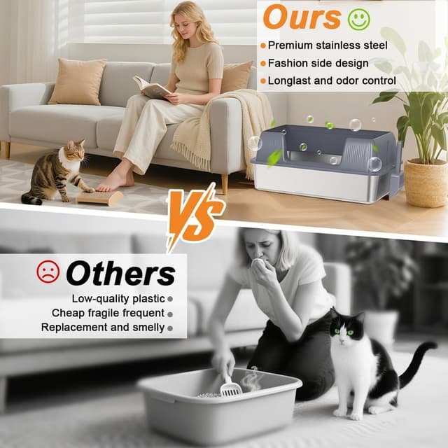 Thumbnail 5 de Vivifying Stainless Steel Cat Litter Tray XL for 8.2 kg cats 🐱