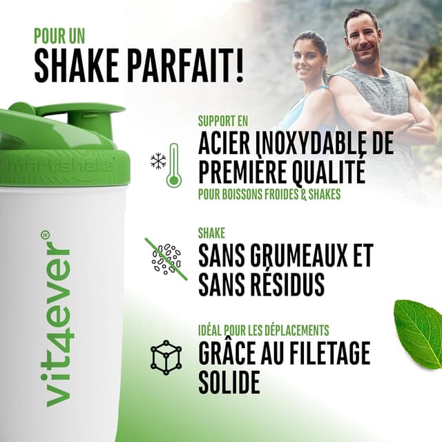 Detalle 2 de Vit4ever Shaker en acier inoxydable Reforce Stainless White, 700 ml