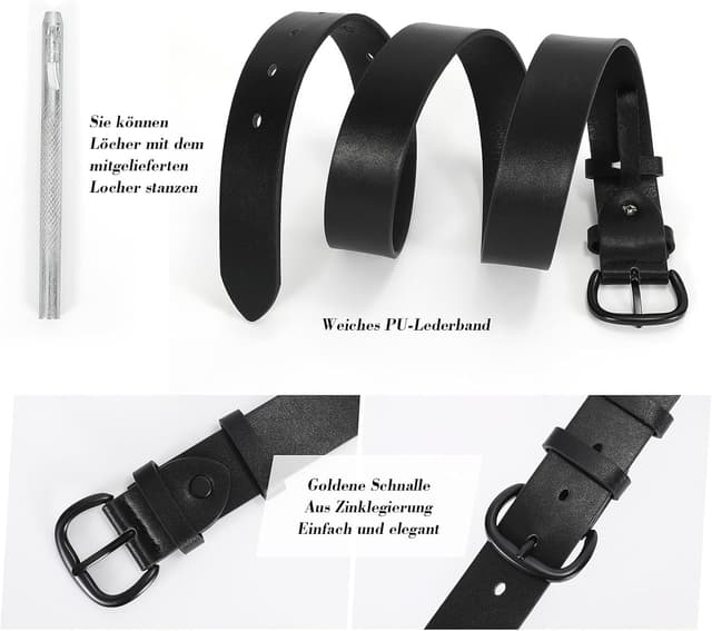 Detalle de WHIPPY Damen Gürtel aus Kunstleder mit goldfarbener Schnalle – schwarz, 3,3 cm breit