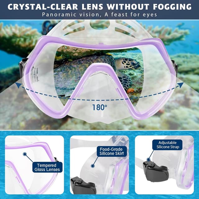 Detalle de ZEEPORTE Mask Fin Snorkel Set (Travel Size) with Panoramic Anti-Fog Mask, Dry Top Snorkel, Trek Fins & Gear Bag