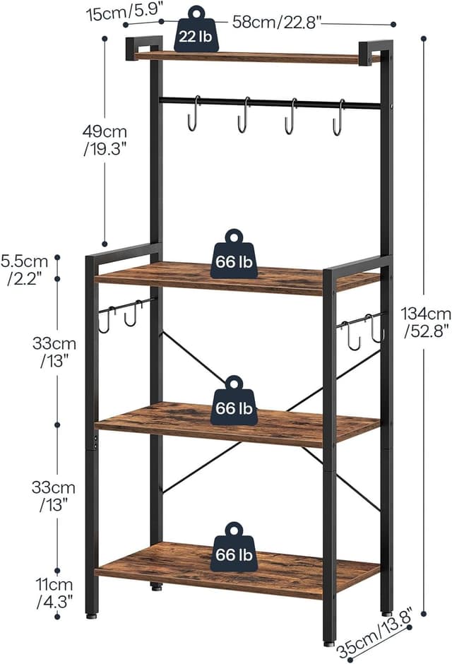 Detalle de HOOBRO BF04HB01 4-Tier Kitchen Bakers Rack 🍽