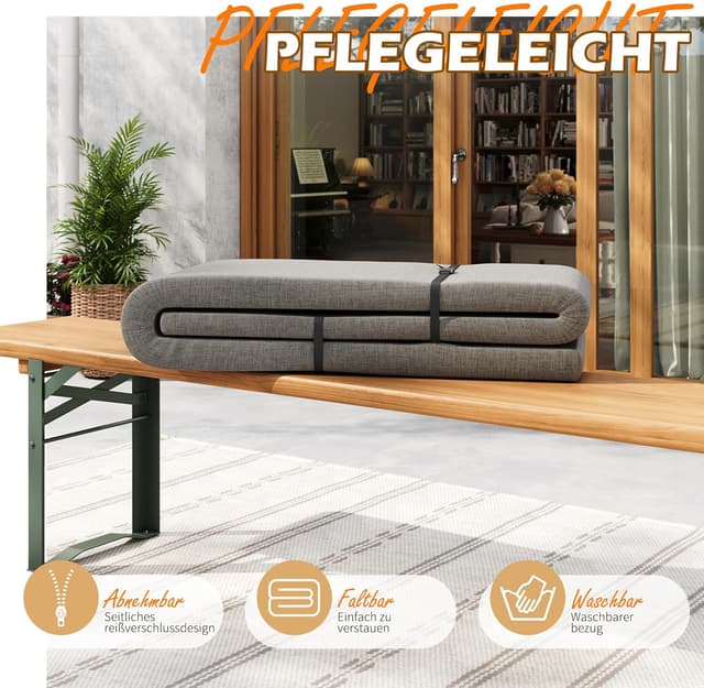 Detalle de UDPATIO 2er-Set Bierbankauflagen mit Bezug (Hellgrau), waschbar, wasserdicht – 220 x 25 x 4 cm