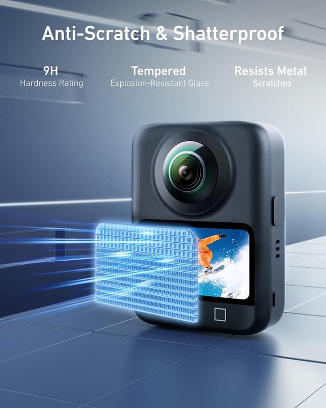 Detalle 2 de TELESIN Displayschutzfolie aus gehärtetem Glas für DJI Osmo 360 (9H, 2,5D, statisch, 99% Transparenz)