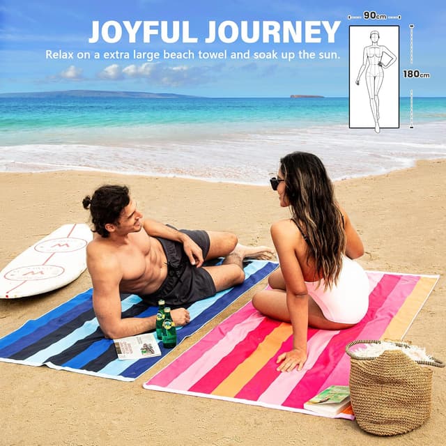 Detalle 2 de Winthome Beach Towel for Adults (90×180cm) – Large Microfibre Quick-Dry, Sand Free Towel with Bag, Blue Gradient (1 pack)