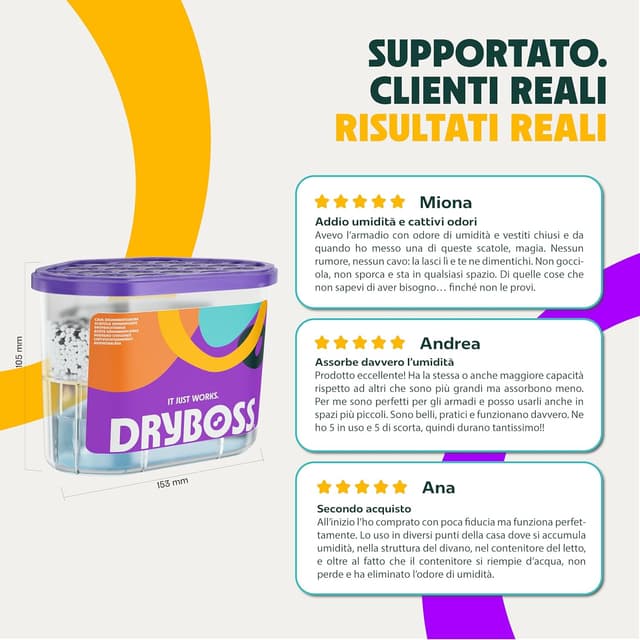 Detalle de DRYBOSS Pack da 10 deumidificatori per armadio con cristalli di sale antiumidità e antimuffa