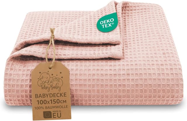 Detalle de Totsy Baby Coperta neonato in cotone a nido d’ape 100x150 cm – plaid waffle morbido, traspirante (rosa)