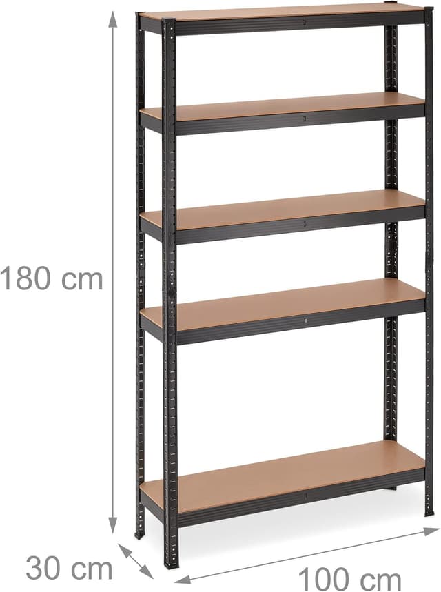 Detalle de Relaxdays étagère à charge lourde 5 niveaux (180 x 100 x 30 cm) jusqu’à 1 250 kg