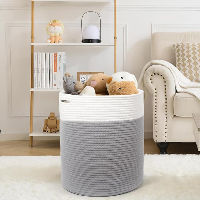 Detalle de SYLANDO Waschekorb aus Baumwollseil mit Griff, 32 l – grau (D34 × H40 cm)