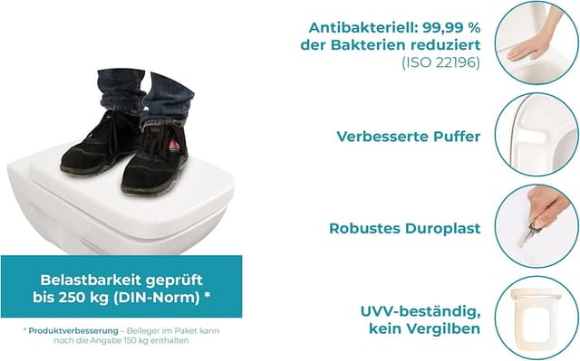 Detalle de Calmwaters® antibakterieller WC-Sitz mit Absenkautomatik für Keramag Renova Nr. 1 Plan (202150/202160) – Duroplast, weiß