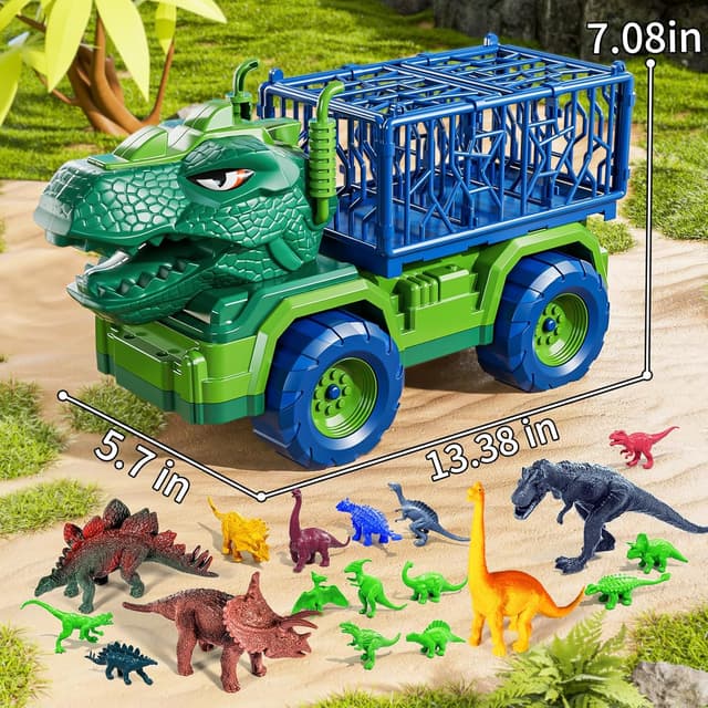 Detalle de Guminnara 22 in 1 Toddler T-rex Dinosaur Truck Toy Set (Ages 3–7) with 18 Dino Figures