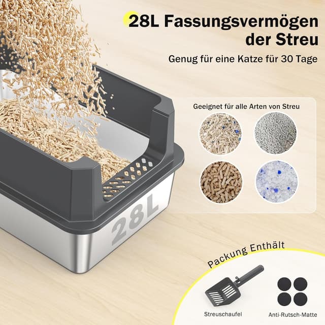 Thumbnail 6 de MIXJOY Katzenklo Edelstahl XL (28 l) mit hohem Rand, auslaufsicher, 56,5 x 36,5 x 25,5 cm