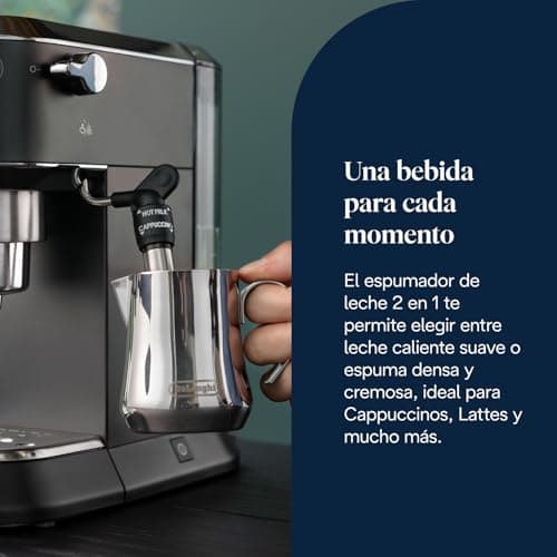 Detalle de De'Longhi Dedica EC685.BK: cafetera de bomba para espresso con espumador 360º y doble uso (café molido o monodosis)