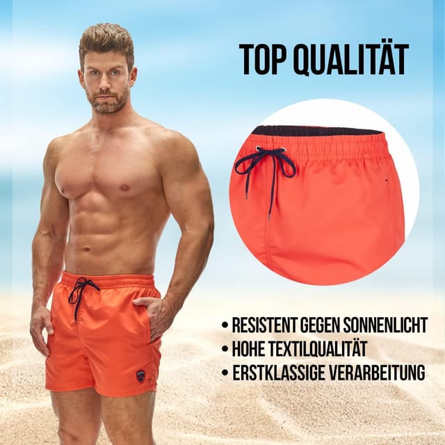 Detalle de Zagano Herren Badeshorts schnelltrocknend mit Tunnelzug und Mesh-Einsätzen – Boardshorts für Sport, Freizeit & Schwimmen