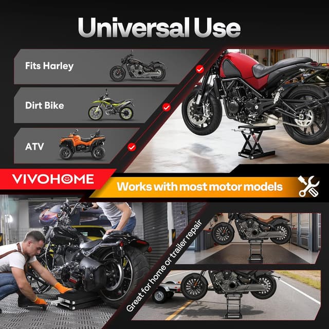 Detalle de VIVOHOME Motorcycle Scissor Lift Jack – Height Adjustable Heavy Duty Steel Stand (500kg capacity)