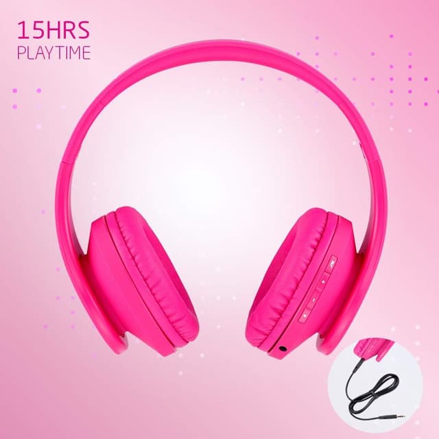 Detalle 2 de PowerLocus P2 Kids Wireless Headphones (Over-Ear) with 85dB Volume Limit, Mic, Foldable Case & Micro SD Support – Pink