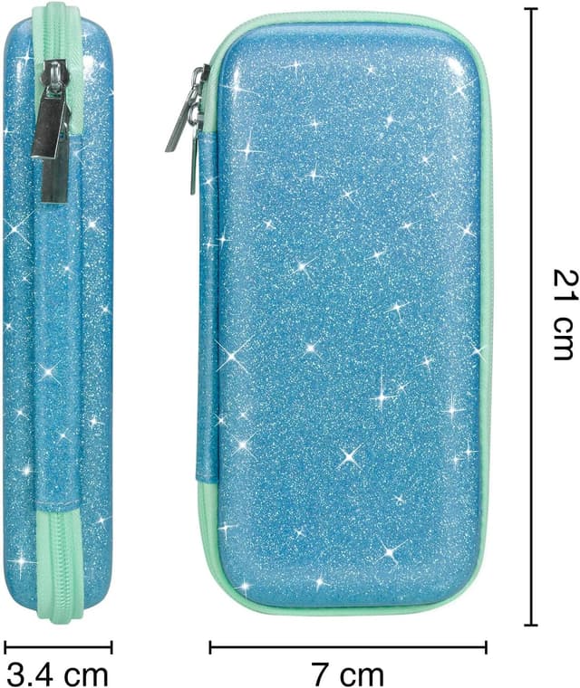 Detalle de FINPAC Federmäppchen aus hartem EVA (Glitzerndes Blau) – Stiftetasche für Büro, Schule & unterwegs