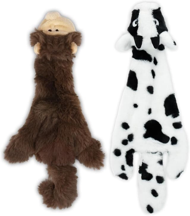 Detalle de Best Pet Supplies 2-in-1 Quietschendes Hundespielzeug (ohne Füllung) mit weichem Stoff – Kuh/Affe, Größe M