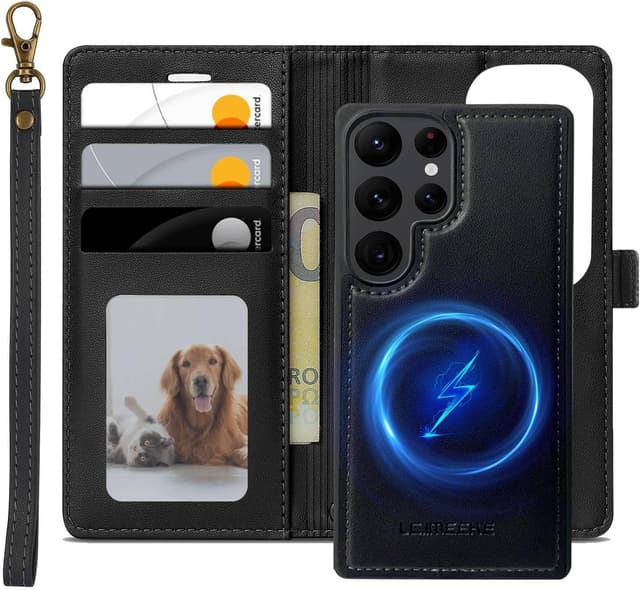 Detalle de XTCASE cover magnetica per Samsung Galaxy S26 Ultra 5G, custodia portafoglio in pelle PU flip 2-in-1 con chiusura magnetica, nero