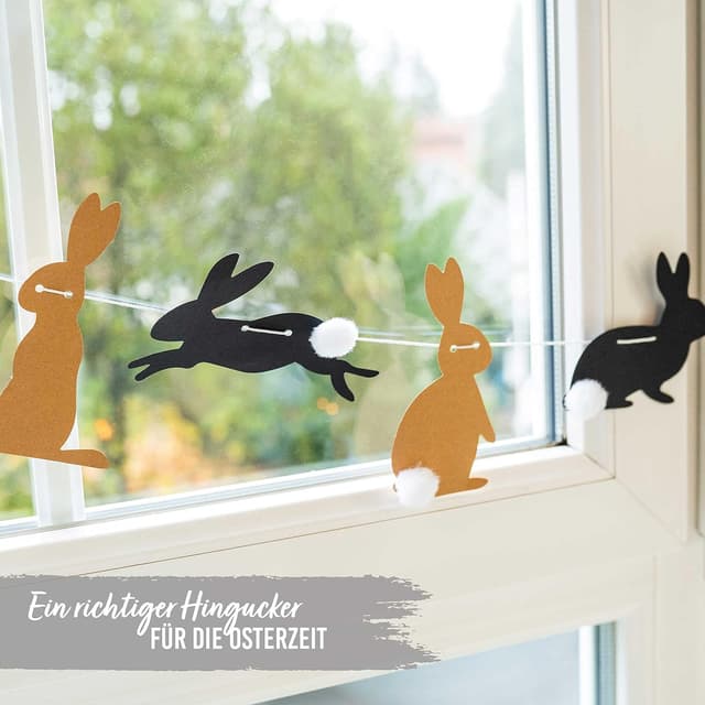 Detalle de Papierdrachen Papierdrachen 10 m Girlande als Osterdekoration – Hasen mit Puschel (Set 14)